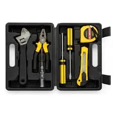 Kit Ferramentas 7 Peças Completo com Maleta Alicate Chave Inglesa Trena e Estilete