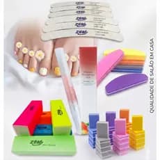 Kit Manicure Premium 50 Peças + 1 Caneta Óleo + Separadores com Kit 10 Lixas Banana + 35 Mini Lixas