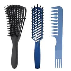 Kit 3 Escovas Polvo Noemi e Pente Jacaré Cabelo Desembaraça Cacheado Ondulado Cuidados