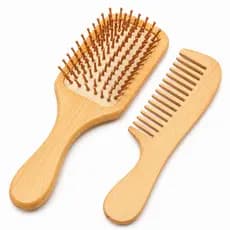 Kit Escova De Madeira Bambu Quadrada Grande com Pente Cabelo Desembaraça Biológico Ecologico