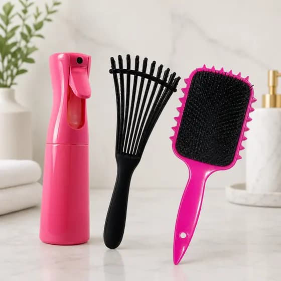 Kit Borrifador de Água Tipo Névoa infinita Escova Gringa Polvo Cabelo Cacheado Ondulado Desembaraça