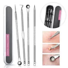 Kit 4 Peças Extrator de Cravos e Espinhas em Aço Inoxidável – Limpeza e Higiene Facial Profissional