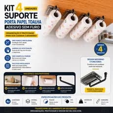Kit 4 Porta Papel Toalha Adesivo Sem Furo | Organização Inteligente para Cozinha