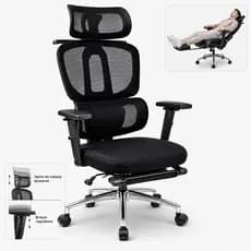 Cadeira Escritório Ergonômica Malha Respirável Zurich Apoio De Pés Retrátil Apoio De Cabeça Suporte Lombar Reclinável