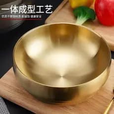 Tigela de macarrão frio de aço inoxidável estilo coreano tigela de camada dupla espessada tigela de Ramen dourada tigela
