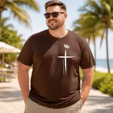Camiseta Plus Size Masculina Estampada Cruz Abençoado 100% Premium Manga Curta Casual Blusa Academia Camis