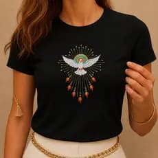 Camiseta Cristã Feminina Espírito Santo Bordô Premium  T-shirt Estampa Católica Moda Evangélica Casual Algodão 30.1