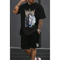 Kit Camiseta E Bermuda Conjunto Masculino Yeshua Leão Da Tribo De Judá Moda Cristã