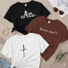Kit 3 T-Shirt Feminina Estampada 100% Algodão Camiseta Moda Cristã Fé Envio Imediato Promoção