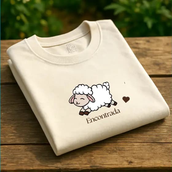 Camiseta T-Shirt 100% algodão Feminina  Moda Evangélica "Ovelha Encontrada"