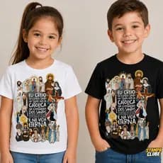 Camiseta Moda Infantil e Juvenil Católica Cristã Eu Creio Fé Cristã Menino Menina 100% Algodão Confortável Basica
