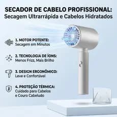 Secador de Cabelo Alta Potência Silencioso Íons Negativos Secagem Rápida Cuidado Capilar Doméstico