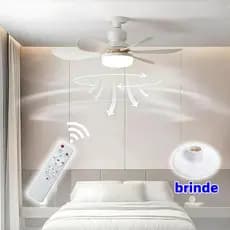 Ventilador de Teto Turbo Silencioso Oval 6 Pás LED 3 Cores E27 Controle Função Timing Bivolt