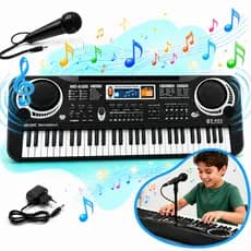 Teclado Piano Musical 61 Teclas Infantil Com Microfone LCD Gravador Educativo Iniciante Kizumba