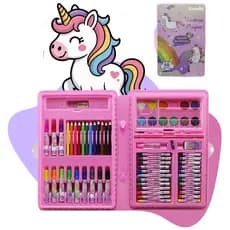 Kit Maleta De Pintura Infantil Unicórnio 68 Peças Estojo Escolar Com Canetinhas Criança Kizumba