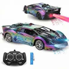 Carrinho Controle Remoto Drift Azul Solta Fumaça Recarregável Giro 360º Luz Led Radical Kizumba