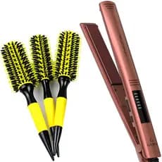 Prancha De Cabelo Gama Italy Profissional Salão Cerâmica 450ºf Marula Chapinha Digital Progressiva Bivolt Kit 3 Escova