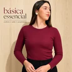 blusa feminina básica gola careca manga longa em ribana canelada outono inverno básica essencial