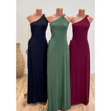 vestido longo feminino um ombro só caimento reto com abertura lateral regulável vestido longo  estiloso tem  elastano