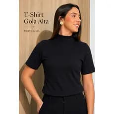 Blusa Feminina Gola Alta Premium Manga Curta camiseta Básica Algodão Inverno t shirt gola alta estilosa