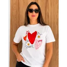 t shirt feminina estampada coração love camiseta premium 100% algodao blusa feminina love presente dia dos namorados