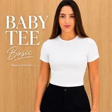 blusa feminina baby tee  canelada basica ajustada manga curta ribana