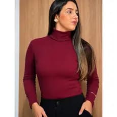 Blusa Gola Alta Feminina Canelada ribana grossinha Manga Longa Segunda Pele Justa Elegante Inverno Bordo Marrom