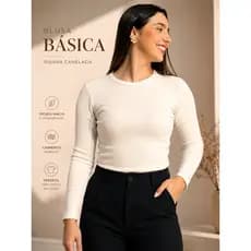Blusa  Feminina Canelada Manga Longa Gola Redonda Justa Confortável Inverno