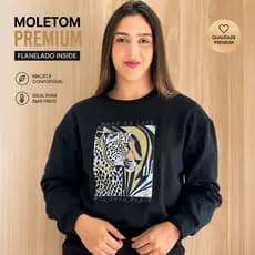 moleton feminino estampado onça blusa de frio algodão moleton pelúciado