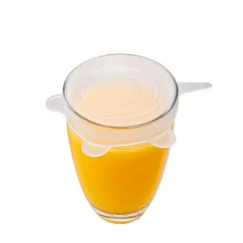 Kit 6 Tampas Silicone Reutilizaveis Vedacao Frascos Potes Flexiveis Protecao