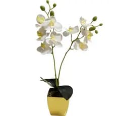 Orquídea Artificial com Vaso Dourado Arranjo Decorativo Planta Artificial Elegante Sala Casa Escritório