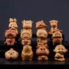 Yaba alça peça escultura Pixiu zodíaco artesanato escultura em madeira mogno ornamentos animais Wenwan
