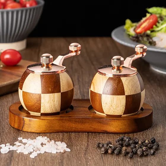 Moedor de pimenta com manivela manual, jarra de tempero de madeira maciça para cozinha doméstica, pimenta preta, conjunt