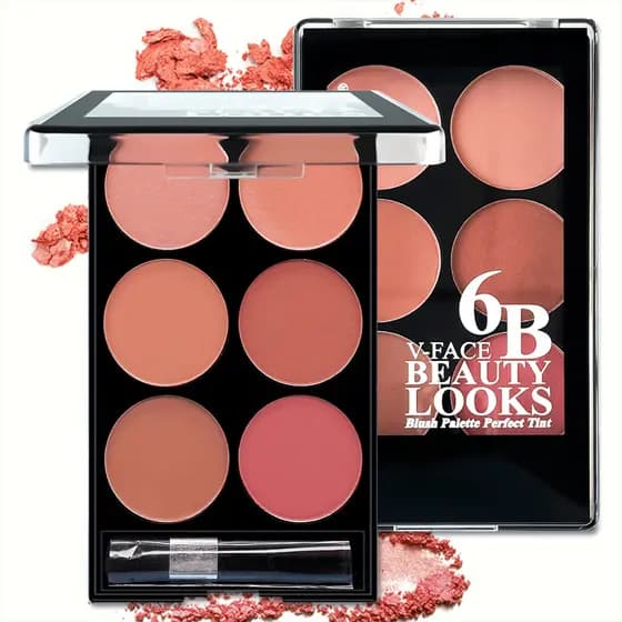 Paleta multifuncional de maquiagem, Blush de seis cores, fosco, delicado, iluminador, tom de pele