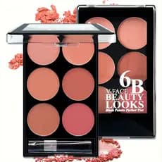 Paleta multifuncional de maquiagem, Blush de seis cores, fosco, delicado, iluminador, tom de pele