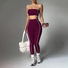 Conjunto de roupa de yoga feminina, material de nylon, calças de ginástica para os glúteos