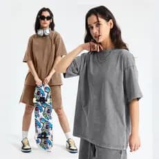 Camiseta feminina de manga curta desgastada de algodão