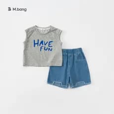 Terno de duas peças para menino de verão, terno infantil Casual com letras