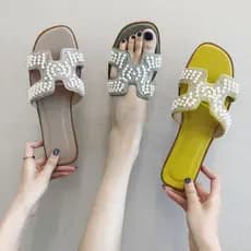 | slippers | ♚2025 verão novo estilo chinelos femininos plana Casual sandálias planas pérola chinelos na moda femininos
