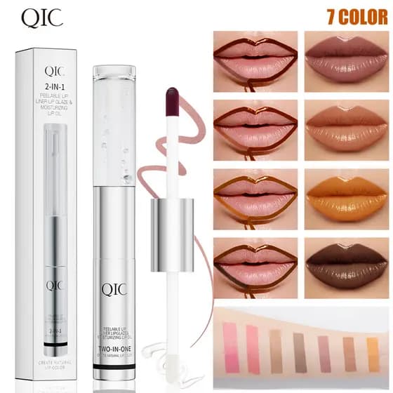 QIC Esmalte labial destacável de duas cabeças + óleo labial à prova d'água copo antiaderente batom 2 em 1 Peeling deline