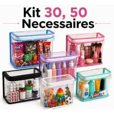 Kit Necessaires 30 e 50 Transparentes com Zíper | Organizadores Viagem kit festa  e Dia a Dia