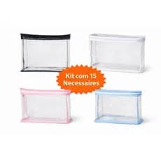 Kit 15 Necessaires Transparentes com Zíper | Organizadores Multiuso Maternidade, Viagem e Kit Festa