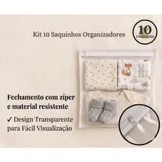Kit com 10 Saquinhos Organizadores 26x30cm com Zíper – Ideal para Mala de Maternidade e Viagem
