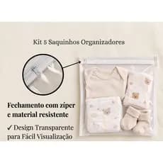 Kit 5 Saquinhos Organizadores Com Zíper Multiuso Envelope Maternidade/Necessaire.