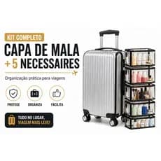 Kit 1 Capa de Mala + 5 Necessaires Transparente Organizador Maquiagem, Roupas e Utencílios