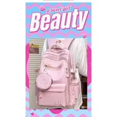 Mochila de estudante fresca de cor pura, grande capacidade, Design com vários compartimentos, Casual, elegante.