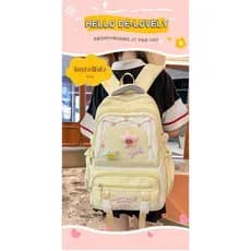 Linda mochila feminina de cor contrastante fresca, adequada para alunos do ensino médio, Design com vários compartimento