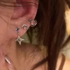| kit brinco aço inoxidável | 【cartelas de brincos feminino】 ✯Conjunto de 6 peças ~ Super piscando estrela lua brincos f