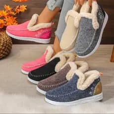 Botas femininas de algodão para o inverno, com forro de lã espesso, botas de neve, botas curtas fáceis de calçar, botas
