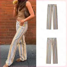 Novidade de verão: Jeans feminino elegante de estilo europeu-americano, design versátil com listras coloridas.